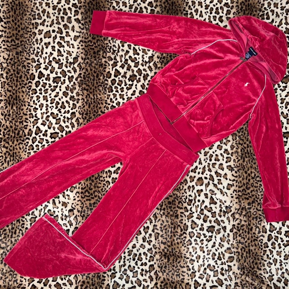 ralph lauren red velour matching tracksuit